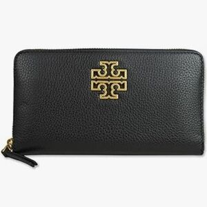 NWT Tory Burch Britten Smooth Zip Continental Wallet Black With Card Holder